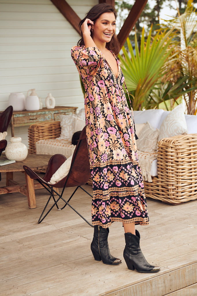 Apricot Blossom Print Liliana Midi Dress - Lilac and Mila