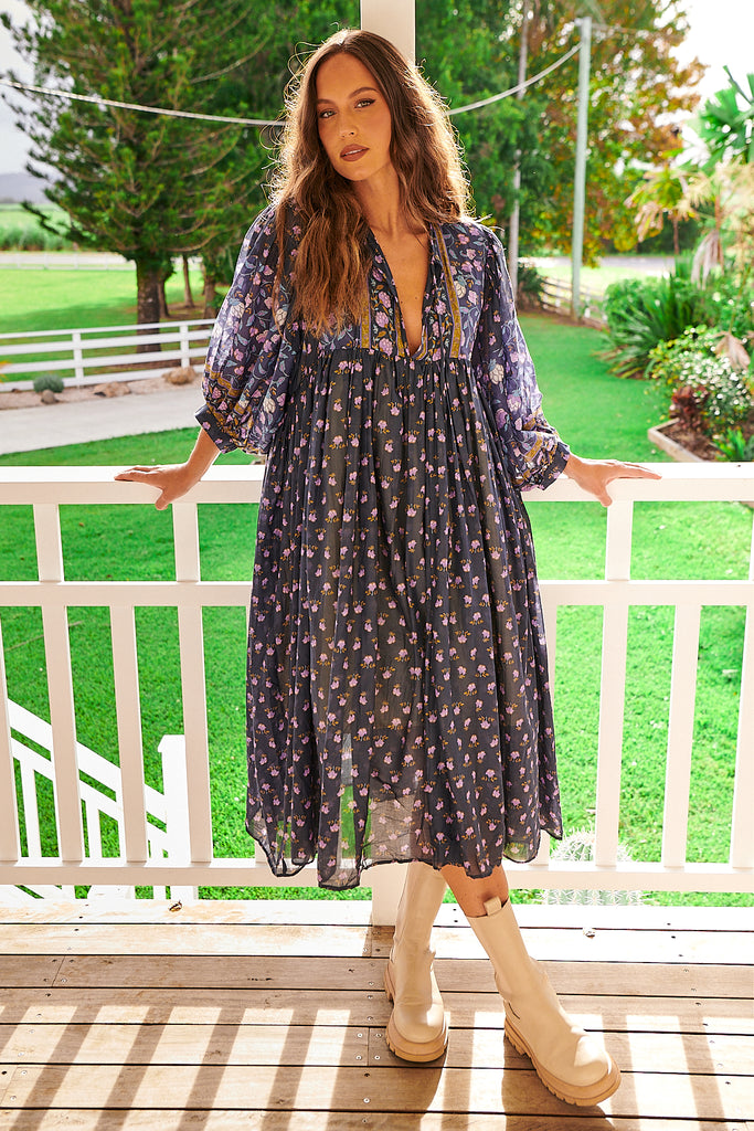 Wild Indigo Print Joy Midi Dress